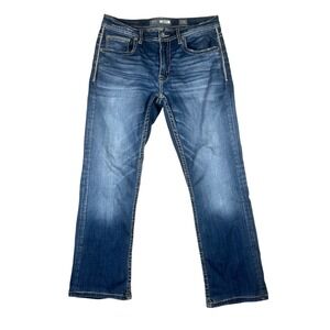 BKE Jake Straight Leg Jeans Mens 33R Medium Wash Blue Contrast Stitch Denim 1740